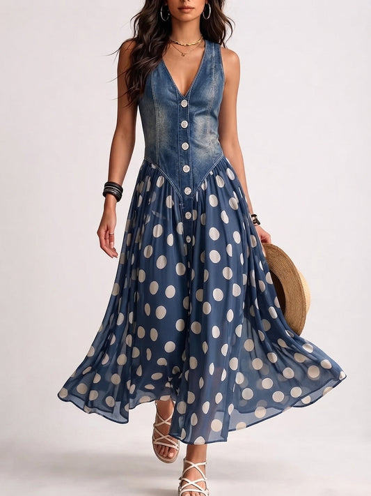 Jeansowa sukienka w groszki